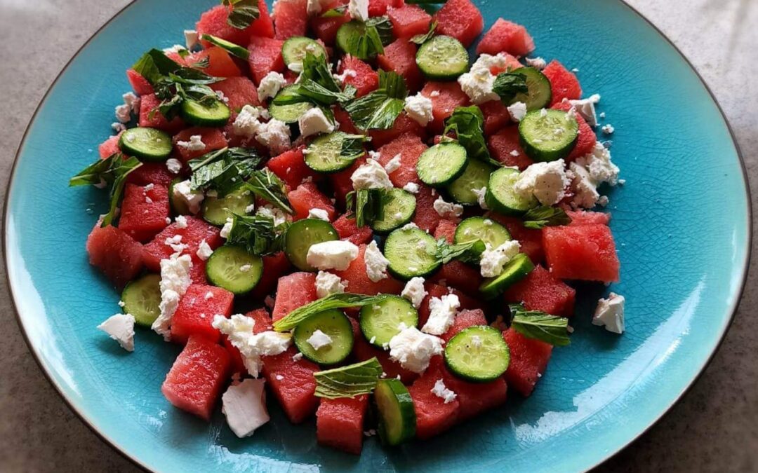 Watermelon Salad with Feta, Mint & Cucumber